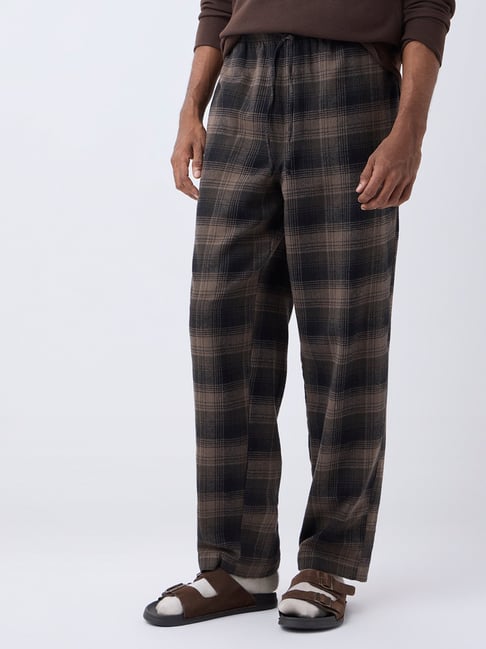 WES Lounge by Westside Dark Brown Relaxed-Fit Mid-Rise Cotton Pants