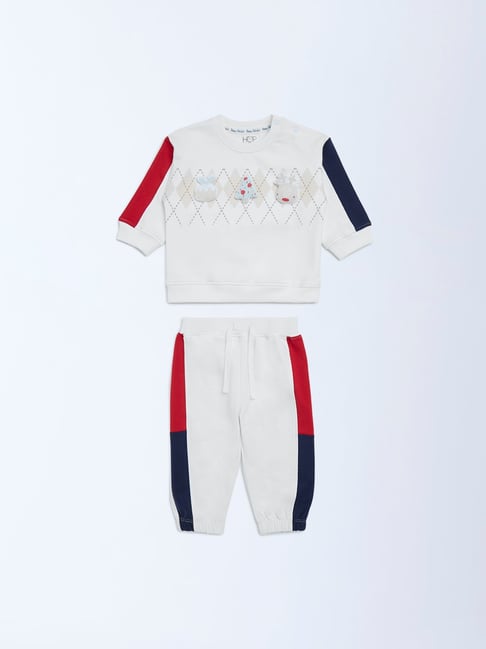 HOP Baby by Westside White Colour-Blocked Sweatshirt and Joggers Set-picture-16