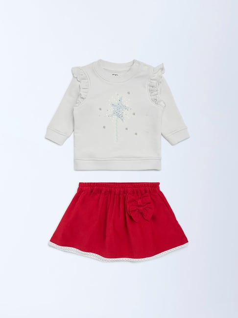 HOP Baby by Westside Off-White Embellished Cotton Sweatshirt with Skirt Set-picture-25