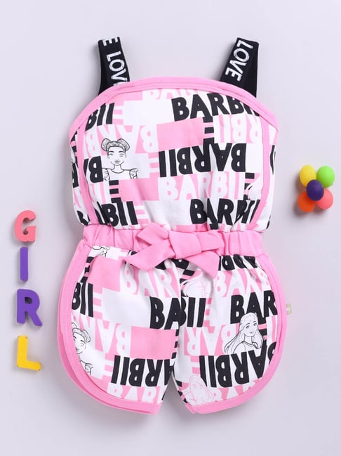 Moms Love Girls Pink Cotton Printed Jumpsuit