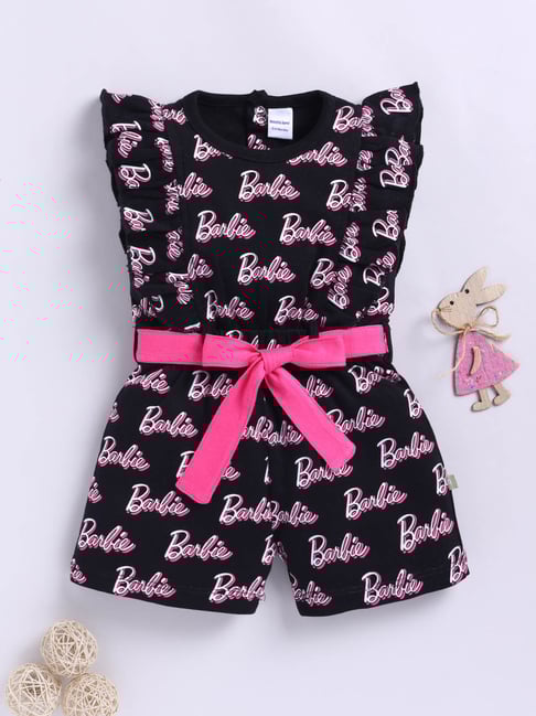 Moms Love Girls Black Cotton Printed Jumpsuit