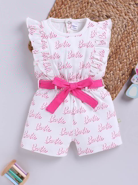 Moms Love Girls White Cotton Printed Jumpsuit