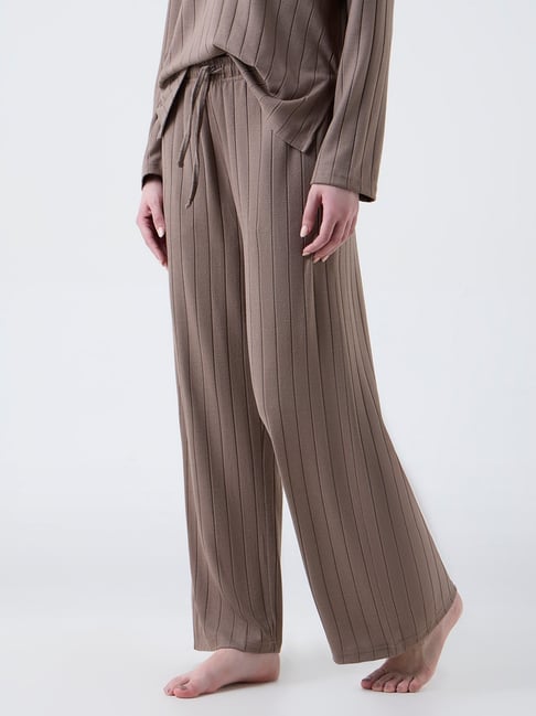 Wunderlove by Westside Brown Ribbed-Textured High-Rise Pants-picture-27