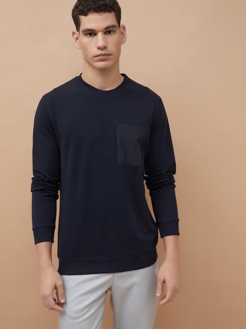 Code By Lifestyle Navy Cotton Regular Fit Sweatshirt