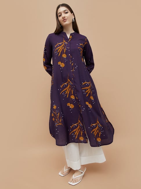 Melange By Lifestyle Purple Regular Fit Printed Kurta-picture-32