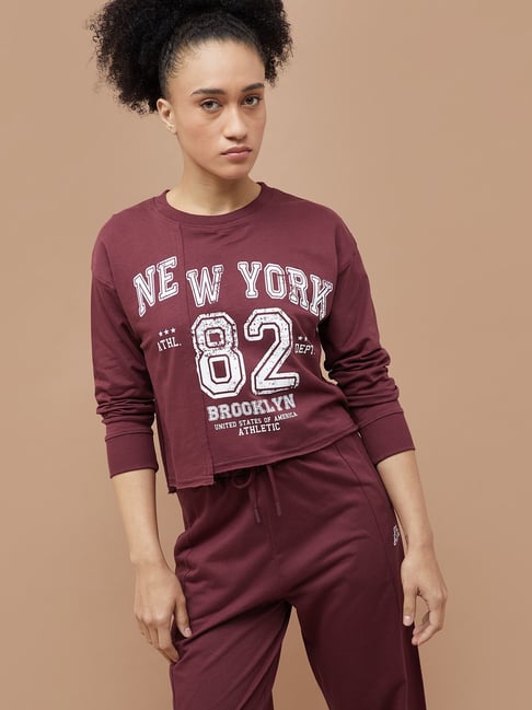 Kappa Wine Cotton Regular Fit Printed Sports T-Shirt