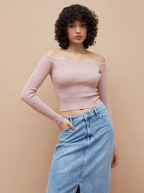 Ginger By Lifestyle Dusty Pink Regular Fit Textured Top-picture-32