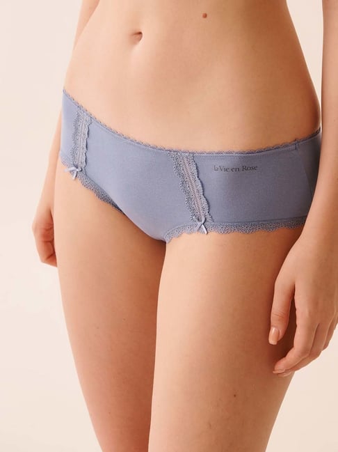 La Vie En Rose Blue Cotton and Lace Detail Hiphugger Panties-picture-20
