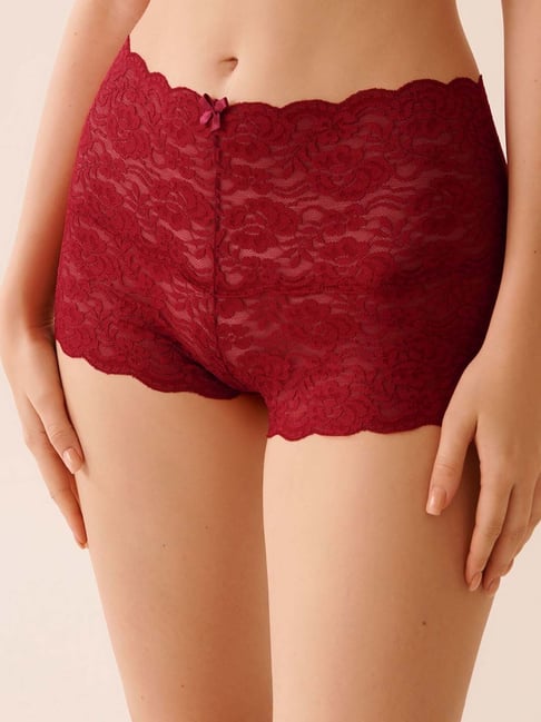 La Vie En Rose Red Lace High Waist Boyleg Panties-picture-31