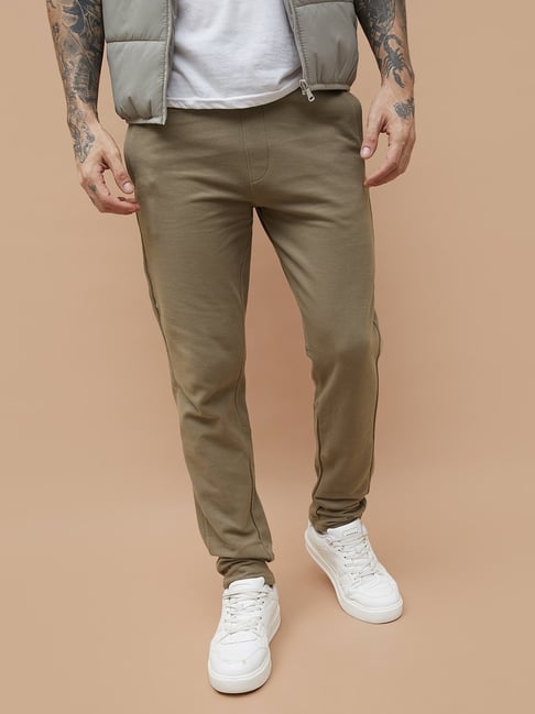 Fame Forever by Lifestyle Khaki Cotton Regular Fit Trackpants