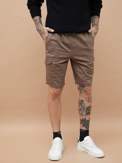 Fame Forever By Lifestyle Light Brown Cotton Regular Fit Shorts