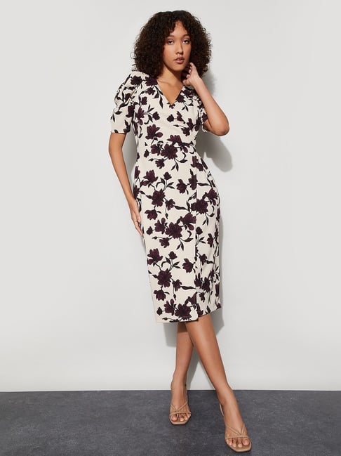 Code By Lifestyle Beige Regular Fit Printed Dress-picture-34