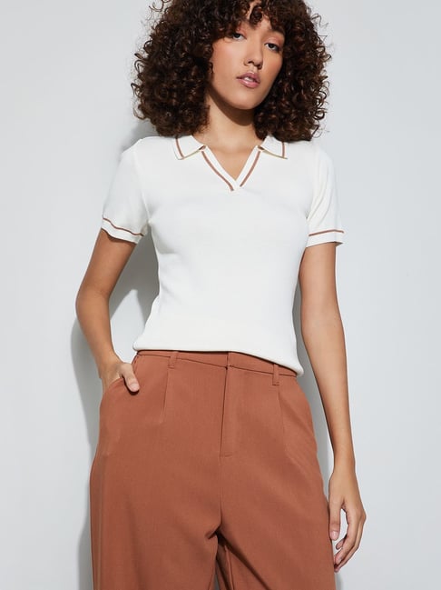 Code By Lifestyle Off White Regular Fit Polo T-Shirt