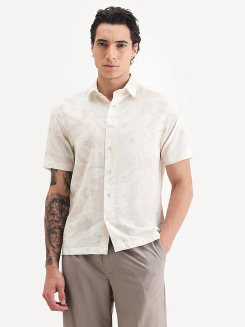 Rare Rabbit Off White Printed Boxy Shirt-image-49