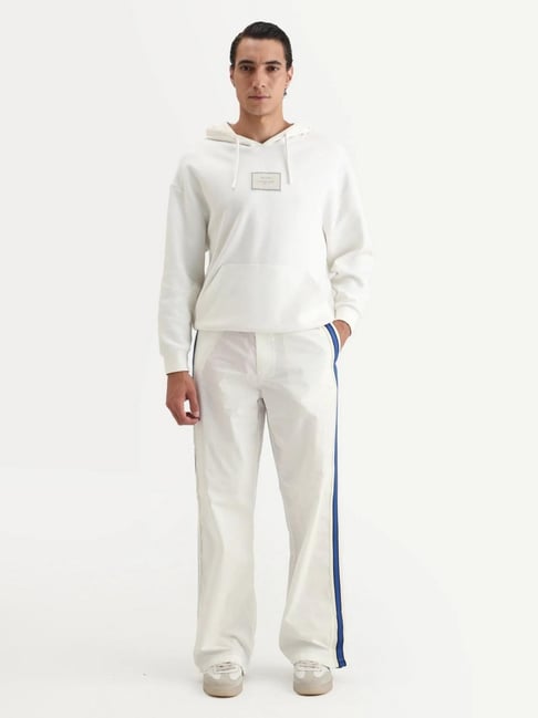 Rare Rabbit White Cotton Solid Loose Fit Track Pants