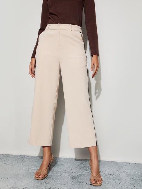 Code by Lifestyle Beige Polyester Mid Rise Crop Pants