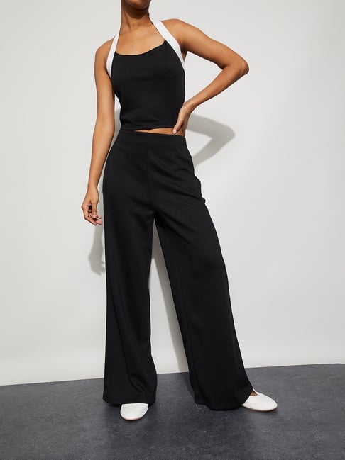 Ginger by Lifestyle Black Polyester Mid Rise Palazzos