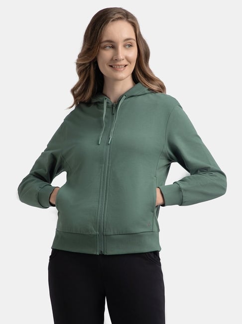 Jockey Athleisure Balsam Green Solid Regular Fit Full Sleeves Hoodie