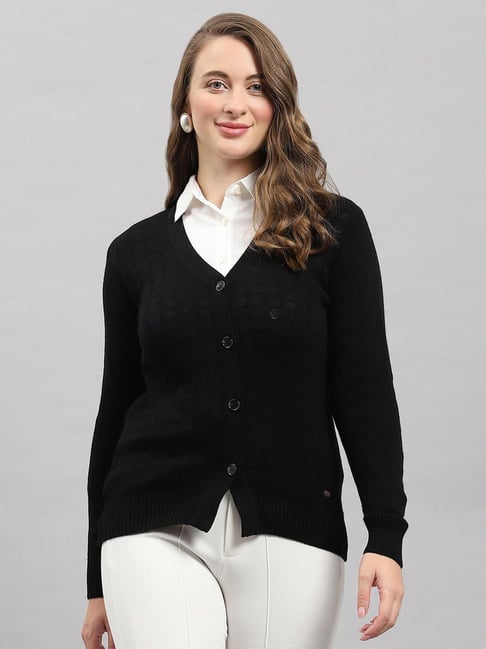 Monte Carlo Black Regular Fit Woven Design Cardigan-image-19
