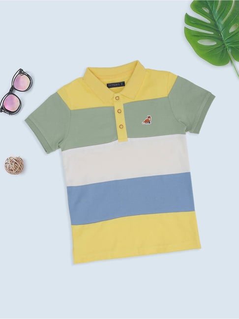 Pantaloons Junior Boys Pale Banana Color Block Polo T-Shirt