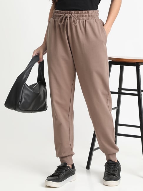 R&B Dark Brown Cotton Regular Fit Mid Rise Joggers-picture-17