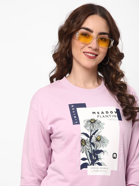 R&B Purple Regular Fit Cotton Graphic Print Sweatshirt-picture-21