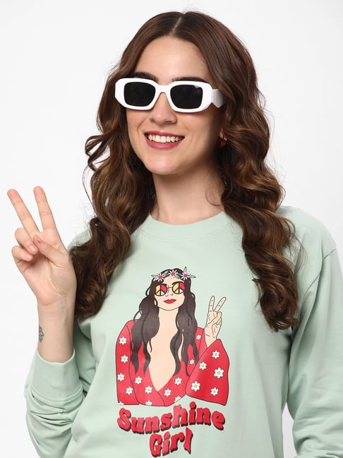 R&B Light Green Regular Fit Cotton Graphic Print Sweatshirt-picture-31
