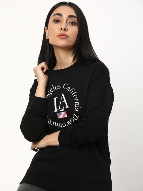 R&B Black Regular Fit Cotton Graphic Print Sweatshirt-picture-20