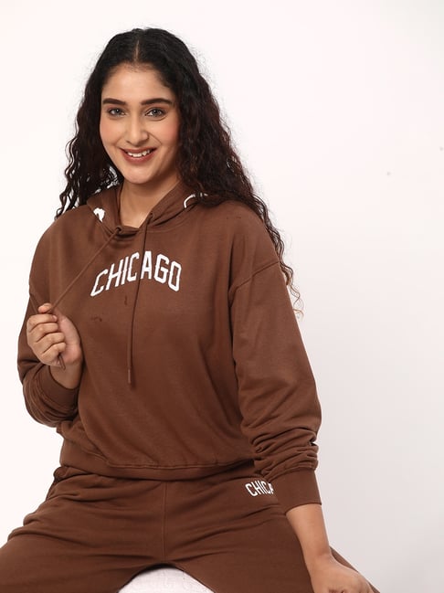 R&B Brown Regular Fit Cotton Graphic Print Hoodie-picture-14