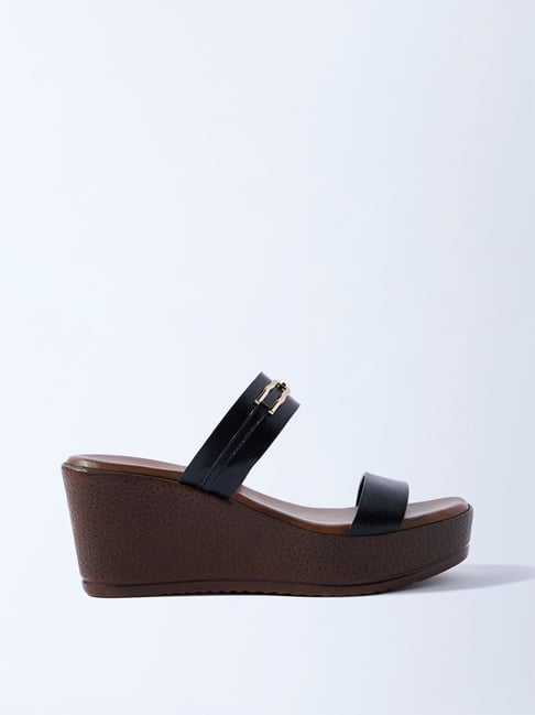 LUNA BLU by Westside Black Dual-Strap Wedge-Heel Sandals-picture-14