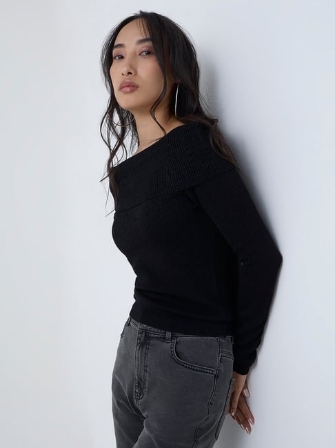 LOV by Westside Black Knit-Textured Off-Shoulder Top-picture-28