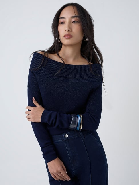 LOV by Westside Navy Knit-Textured Off-Shoulder Top-picture-29
