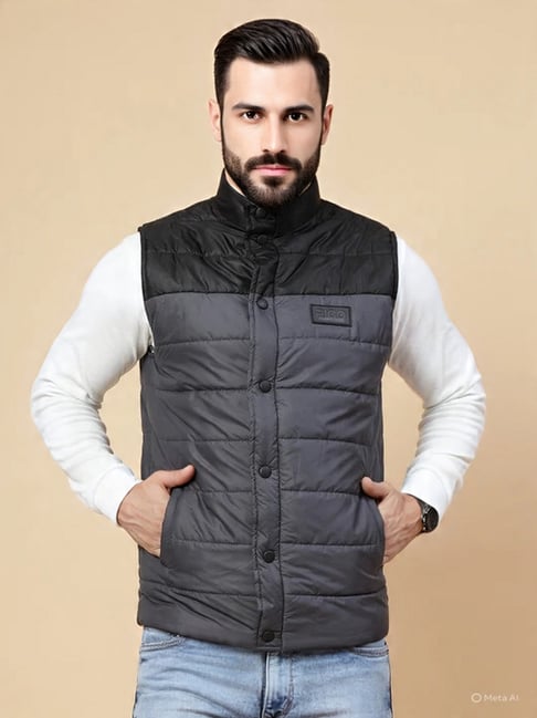 Rigo Grey Polyester Solid Regular Fit Jacket