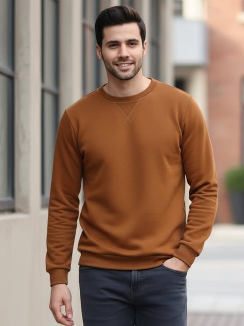 Rigo Brown Fleece Solid Regular Fit Sweatshirt