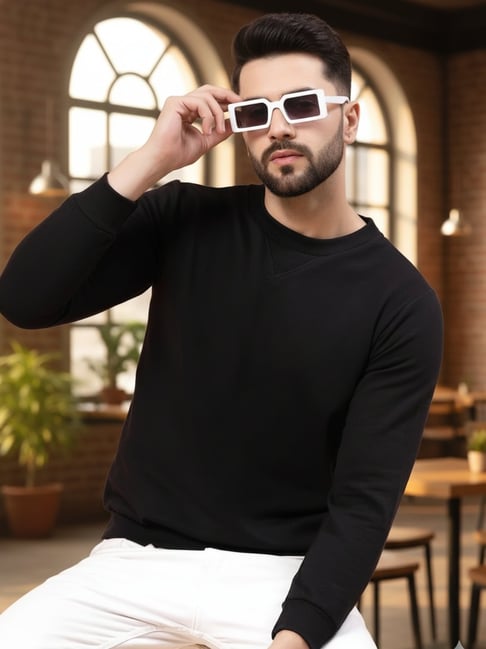 Rigo Black Fleece Solid Regular Fit Sweatshirt-picture-46