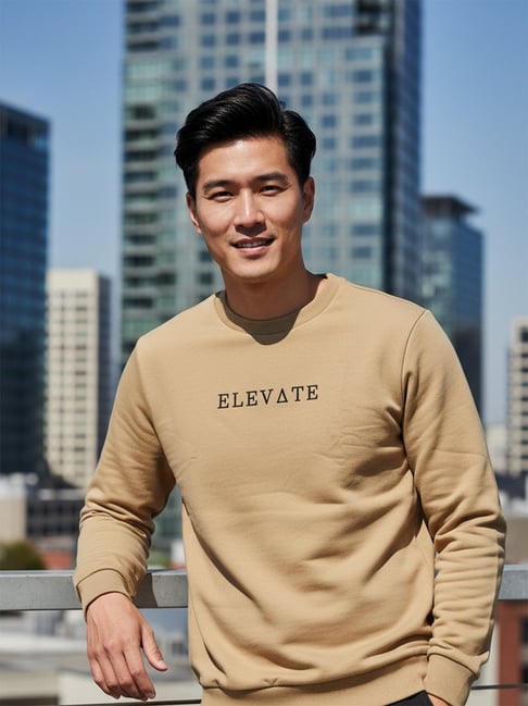 Rigo Cream Fleece Printed Regular Fit Sweatshirt