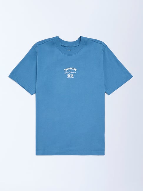 Y&F Kids by Westside Blue Printed Cotton T-Shirt