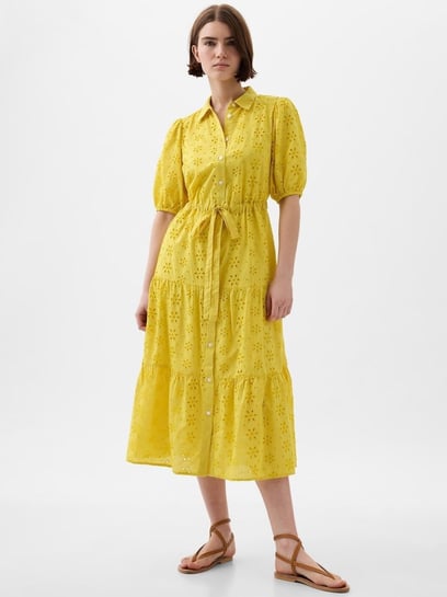 gap yellow dress Women's Dresses GAP Yellow Cotton Embroidered Short