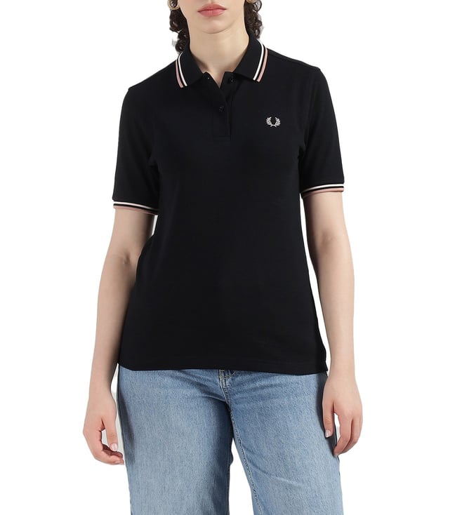 トップス FRED PERRY Ribbed Polo Shirt Fred Perry Navy Ribbed Knitted Polo Shirt