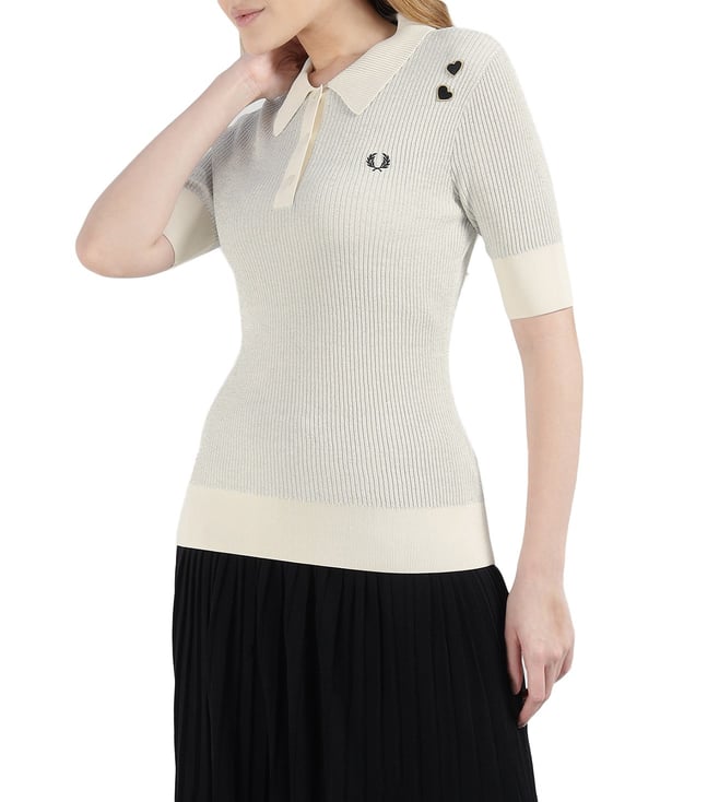 Buy Fred Perry Black Ribbed Knitted Logo Polo T-Shirt Online