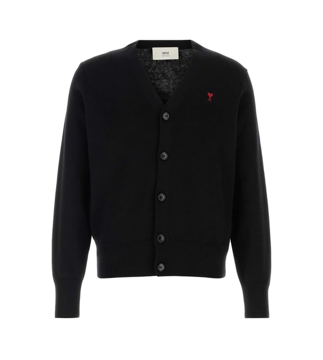 Ami Paris Black V-Neck Logo Cardigan