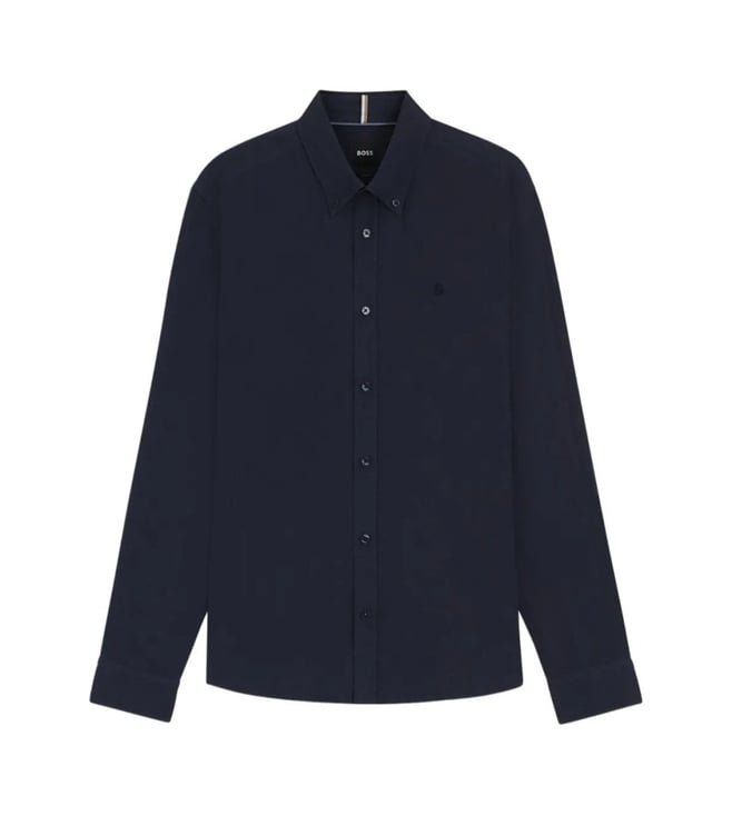 Hugo Boss Blue Slim Fit Linen Shirt