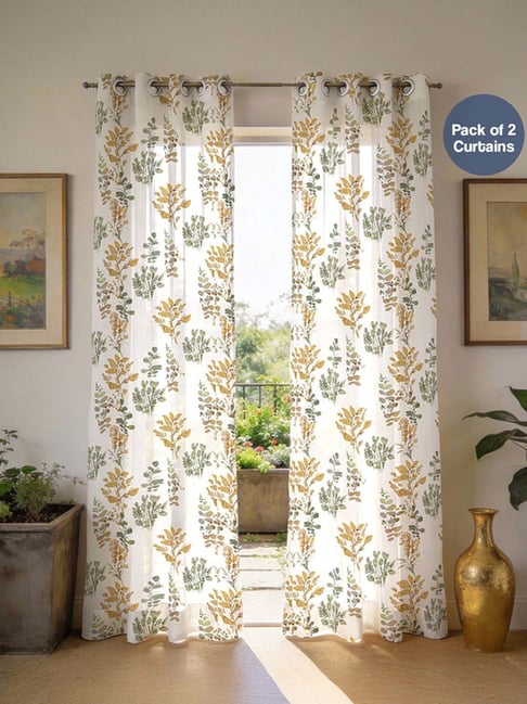 Buy Urban Space White & Green Floral Sheer Long Door Curtain - Set