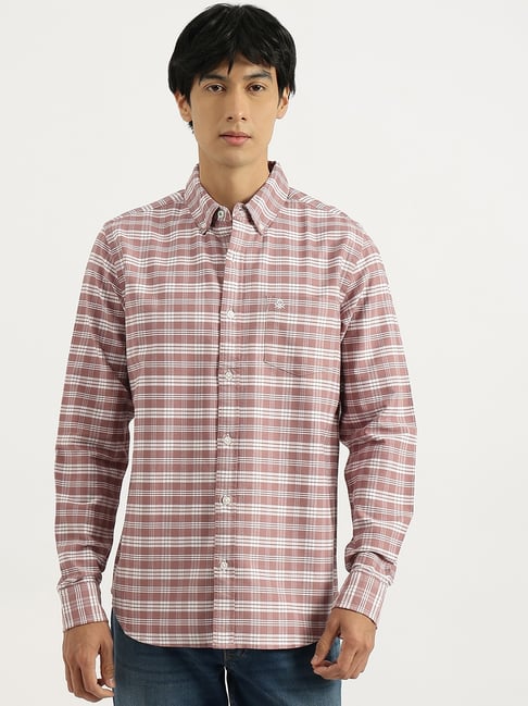 United Colors Of Benetton Mauve Pure Cotton Checked Regular Fit Shirt-picture-17
