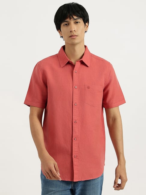 United Colors Of Benetton Coral Cotton Linen Solid Regular Fit Shirt-picture-39