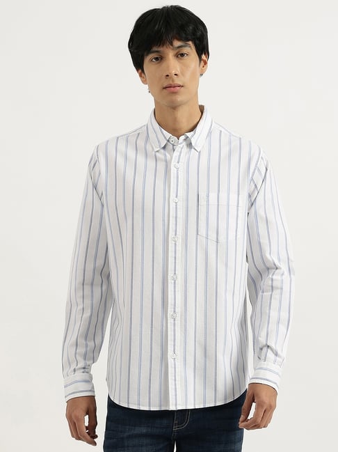 United Colors Of Benetton White Pure Cotton Striped Regular Fit Shirt-picture-33