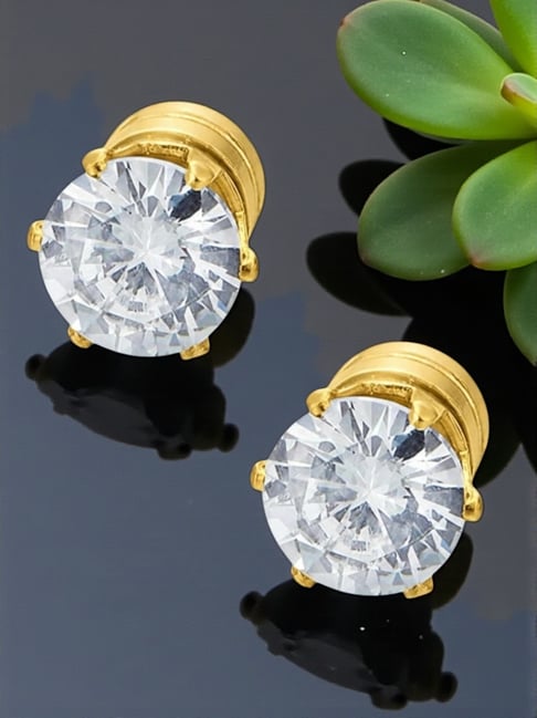 OOMPH Gold Cubic Zirconia Small Magnetic Non Piercing Stud Earring for Men