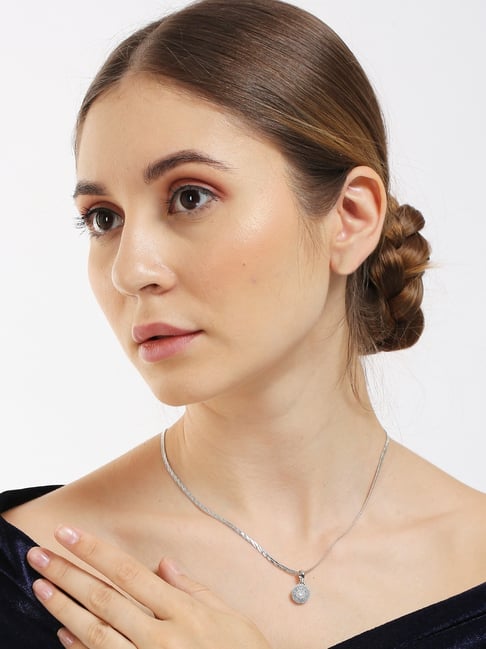 OOMPH Silver Tone American Diamond Solitaire Pendant for Women