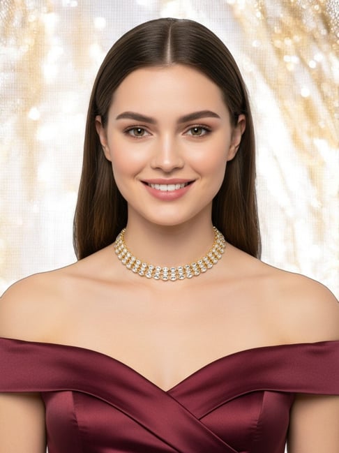 OOMPH Gold Kundan Choker Necklace for Women