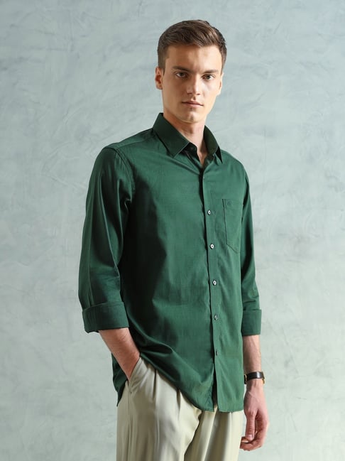 Arrow New York Green Cotton Slim Fit Shirt